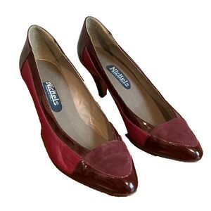 Vintage Nickels Pump Heels Womens 6B Maroon Slip On Patent Leather Suede